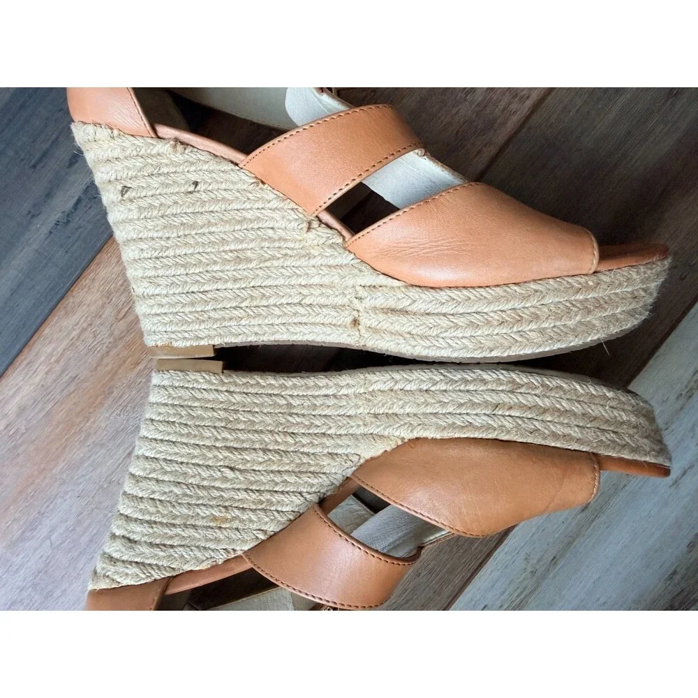 Michael Kors Damita Leather Espadrille Wedge Sandals Classic 9 М
